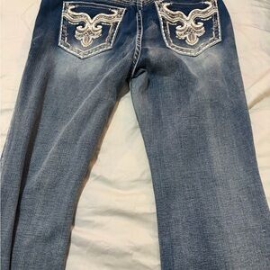 Shyanne Blue Boot Cut Jeans with White Embroidery